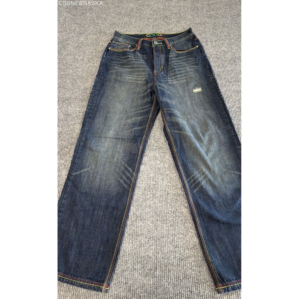 Vintage Y2K COOGI Men's Dark Blue Embroidered Back Pockets Baggy Jeans Sz 36x34